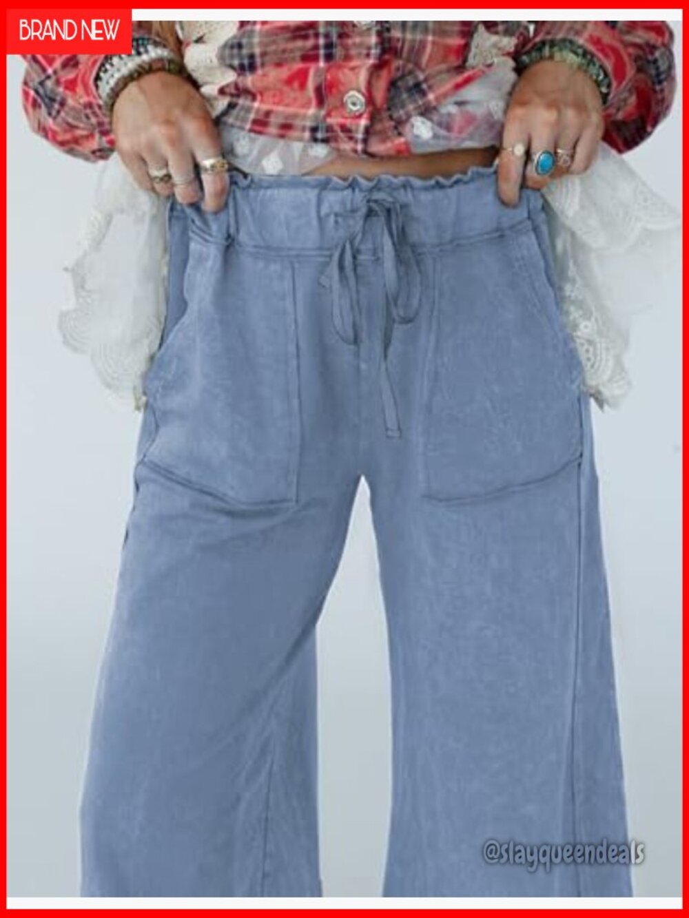 Wide Leg Sweatpants with Pockets Elastic Waist High Rise Palazzo Pants - Picture 6 of 7
